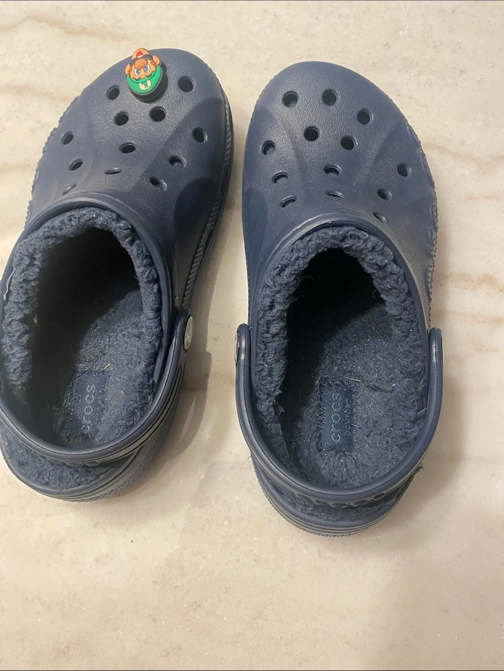 CROCS Navy Blue Fuzzy-Lined Kids Clogs with Character Charm